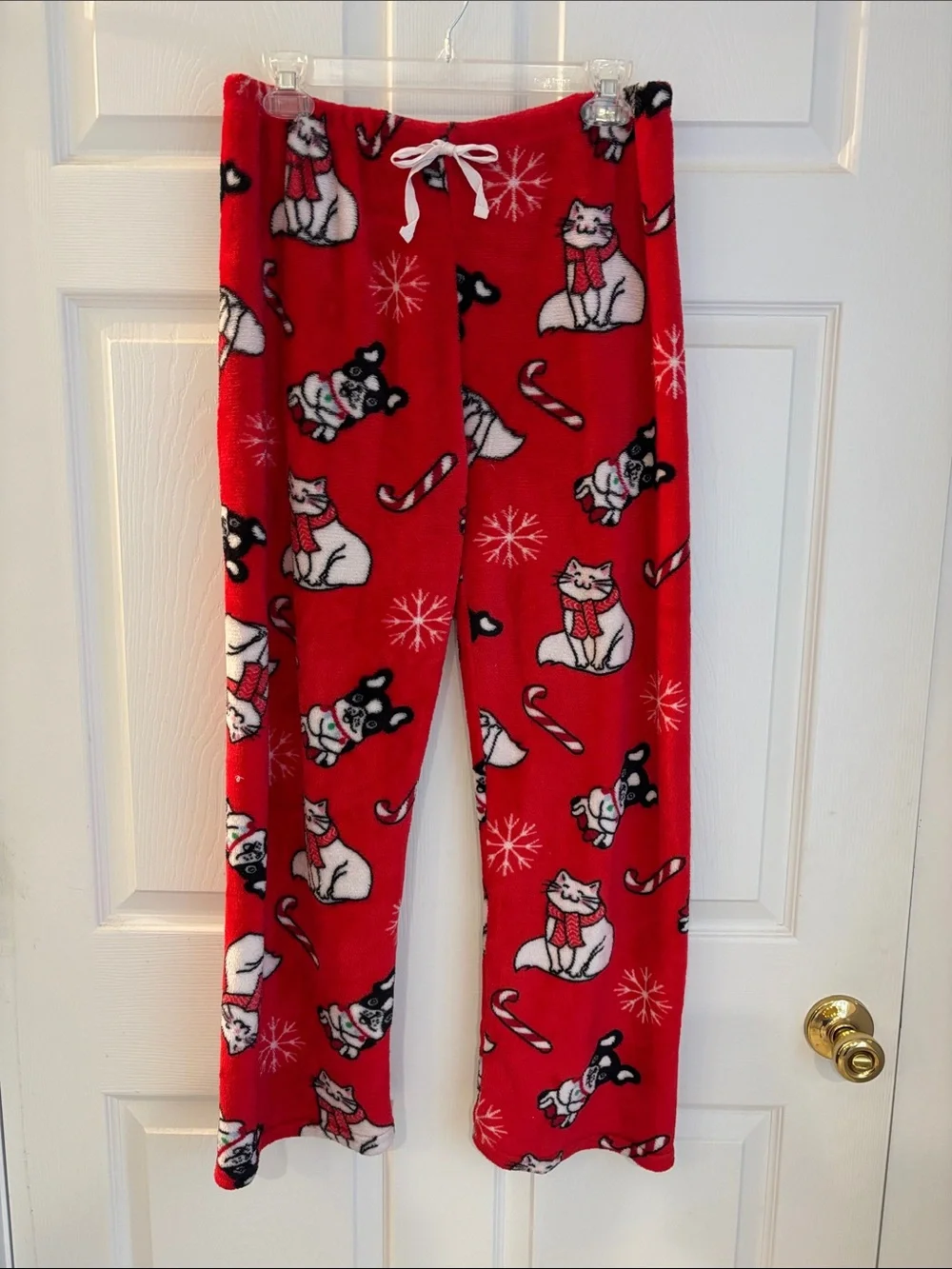 Kids Red Holiday Cat Print Pajama Pants - Cozy Fleece